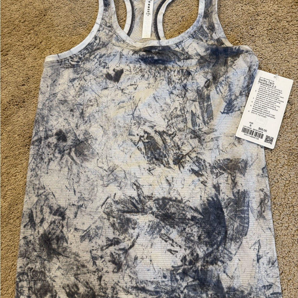 NWT Lululemon Swiftly Tech Racerback 2.0 Tank Top, Multi Dye Gray White, Size 6